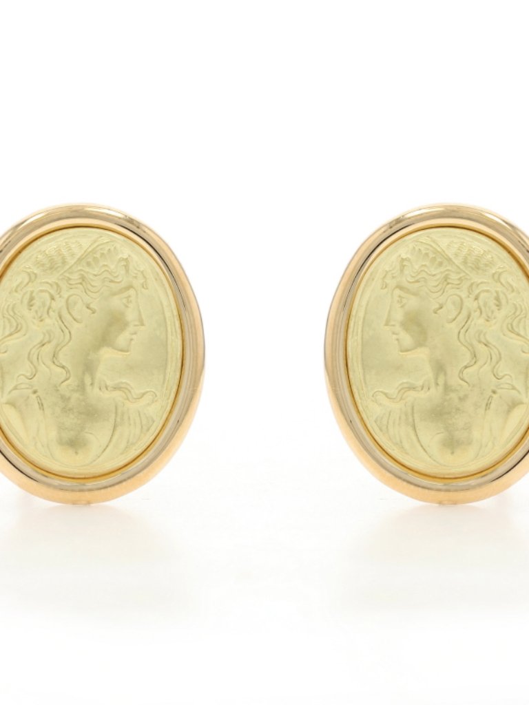 Yellow Gold Ancient Silhouette Large Stud Earrings  18k Grecian Roman Pierced